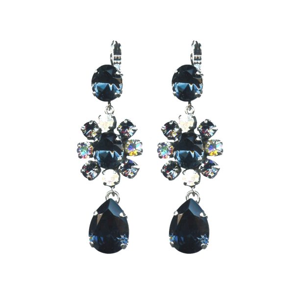 Earrings By Mariana Woman Charming White Opal and Montana Blue Swarovski Crystals