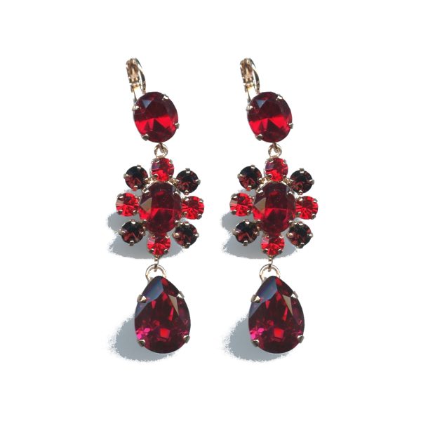 Earrings By Mariana Woman Luxurious Siam and Ruby and Burgundy Swarovski Crystals