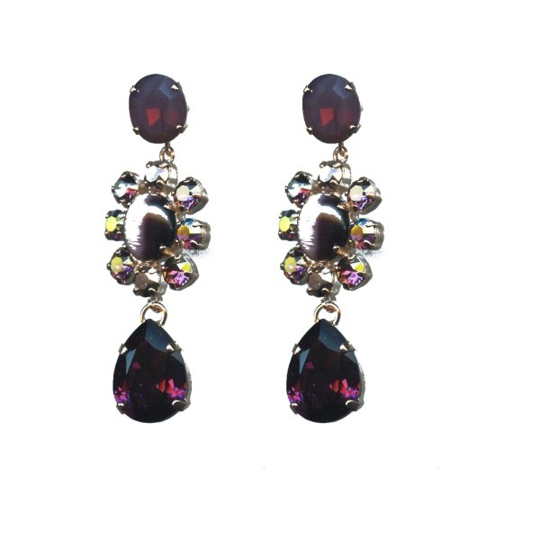 Earrings By Mariana Woman Delicate Pearl and AB and Dark Purple Swarovski Crystals