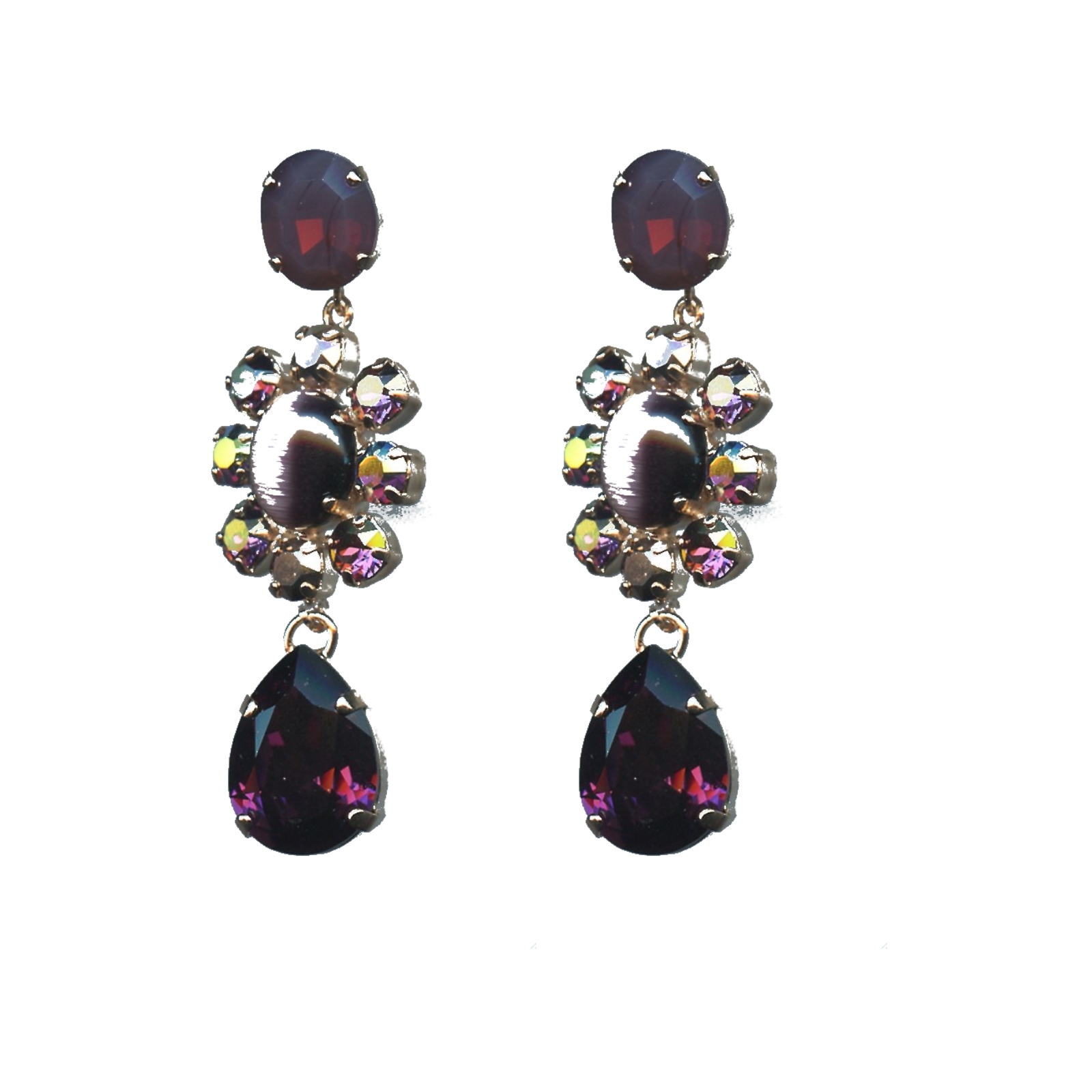 E-1156-2-10721-SP6 Earrings By Mariana Woman Delicate Pearl and AB and Dark Purple Swarovski Crystals - Image 1