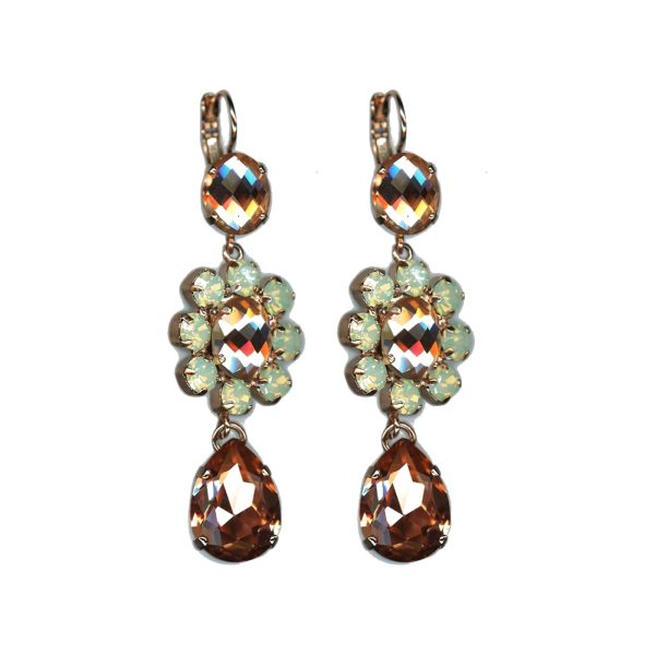 Earrings By Mariana Woman Luminous Chrysolite Opal and Rose Peach Swarovski Crystals