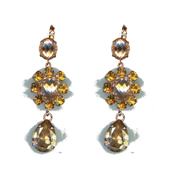 Earrings By Mariana Woman Feminine Cream Pearl and Golden Shadow Swarovski Crystals