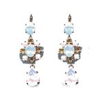 Earrings By Mariana Woman Vibrant Pink Opal and Silk and Light Peach Swarovski Crystals