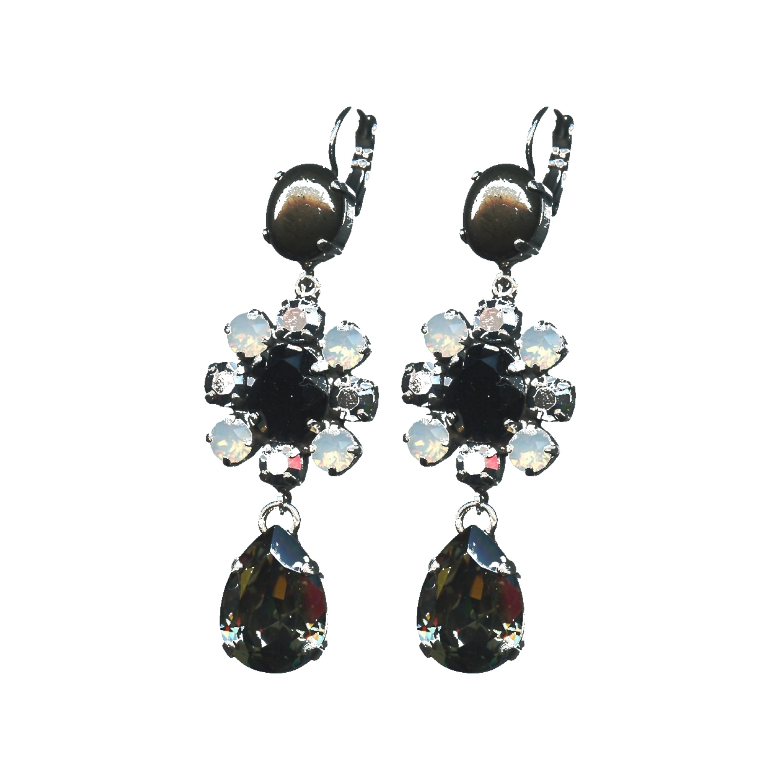 E-1156-2-M126-SP6 Earrings By Mariana Woman Captivating hematite and jet black Swarovski Crystals - Image 1