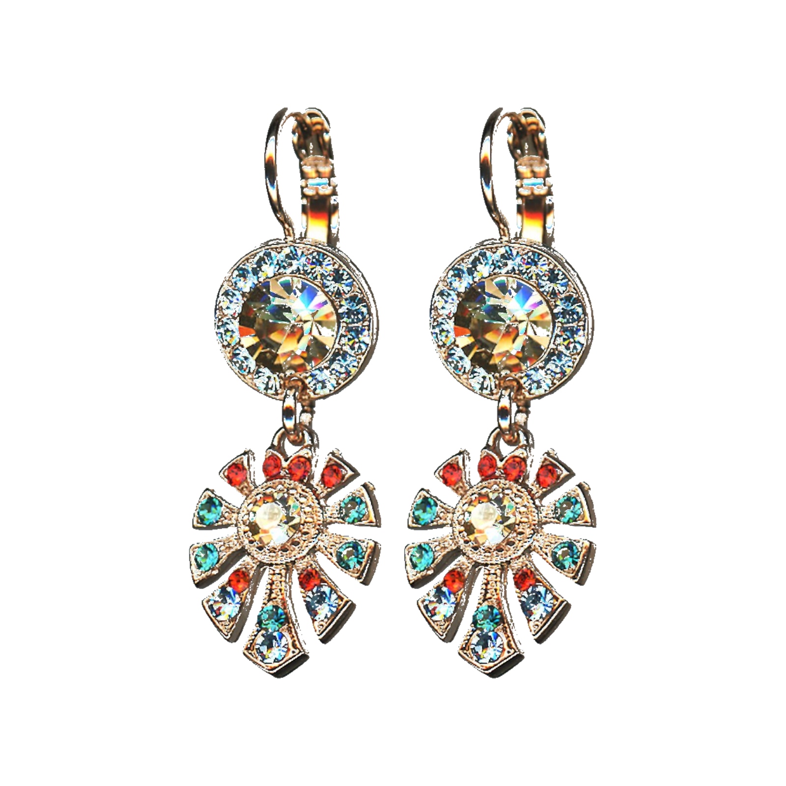 E-1514-3-1111-SP6 Earrings By Mariana Woman Vibrant Red and Aqua Swarovski Crystals - Image 1