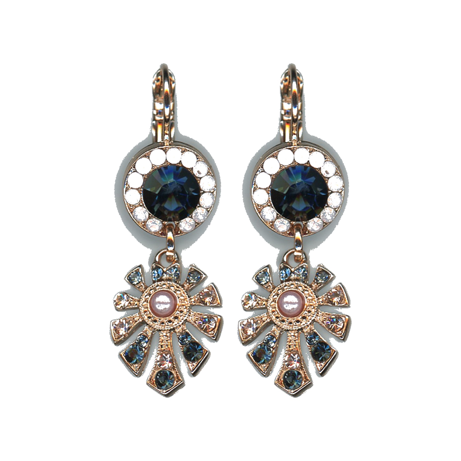 E-1514-3-1118-SP6 Earrings By Mariana Woman Striking Montana Blue and Golden Shadow Swarovski Crystals - Image 1