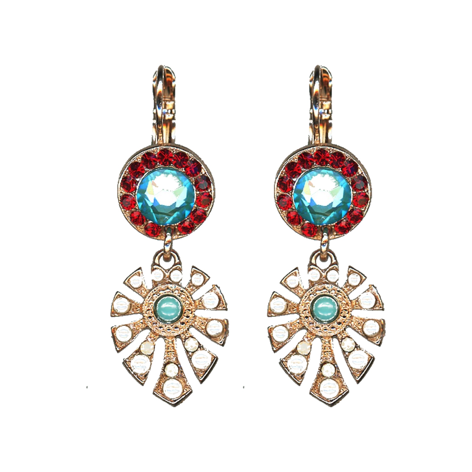 E-1514-3-1126-SP6 Earrings By Mariana Woman Refined Pearl and Turquoise Swarovski Crystals - Image 1