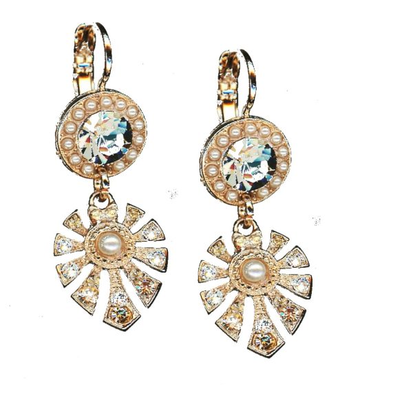 Earrings By Mariana Woman Luminous Pearl and Golden Shadow Swarovski Crystals