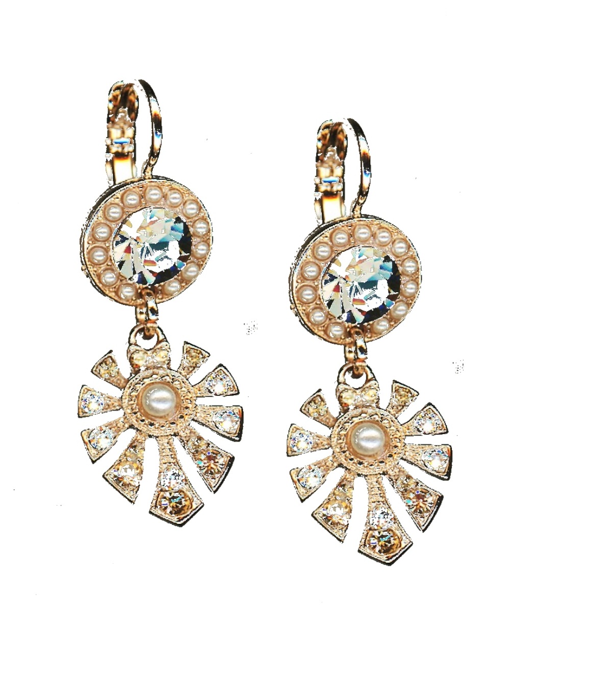 E-1514-3-1132-SP6 Earrings By Mariana Woman Luminous Pearl and Golden Shadow Swarovski Crystals - Image 1