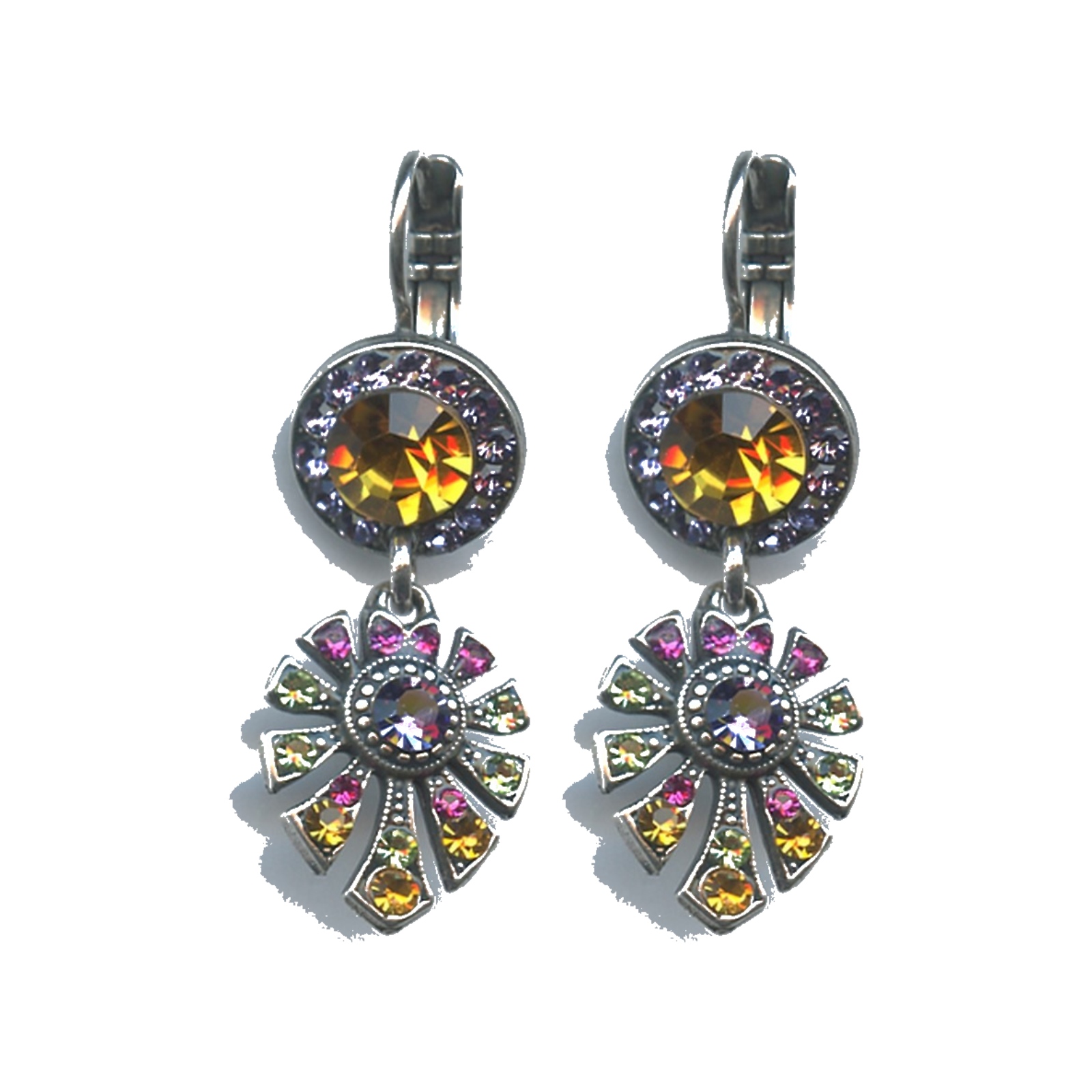 E-1514-3-333-SP6 Earrings By Mariana Woman Exquisite Turquoise and Fuchsia Swarovski Crystals - Image 1
