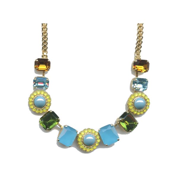 Necklace By Mariana Woman Fashionable Turquoise and shades of yellow and orange and Yellow Jasper Swarovski Crystals