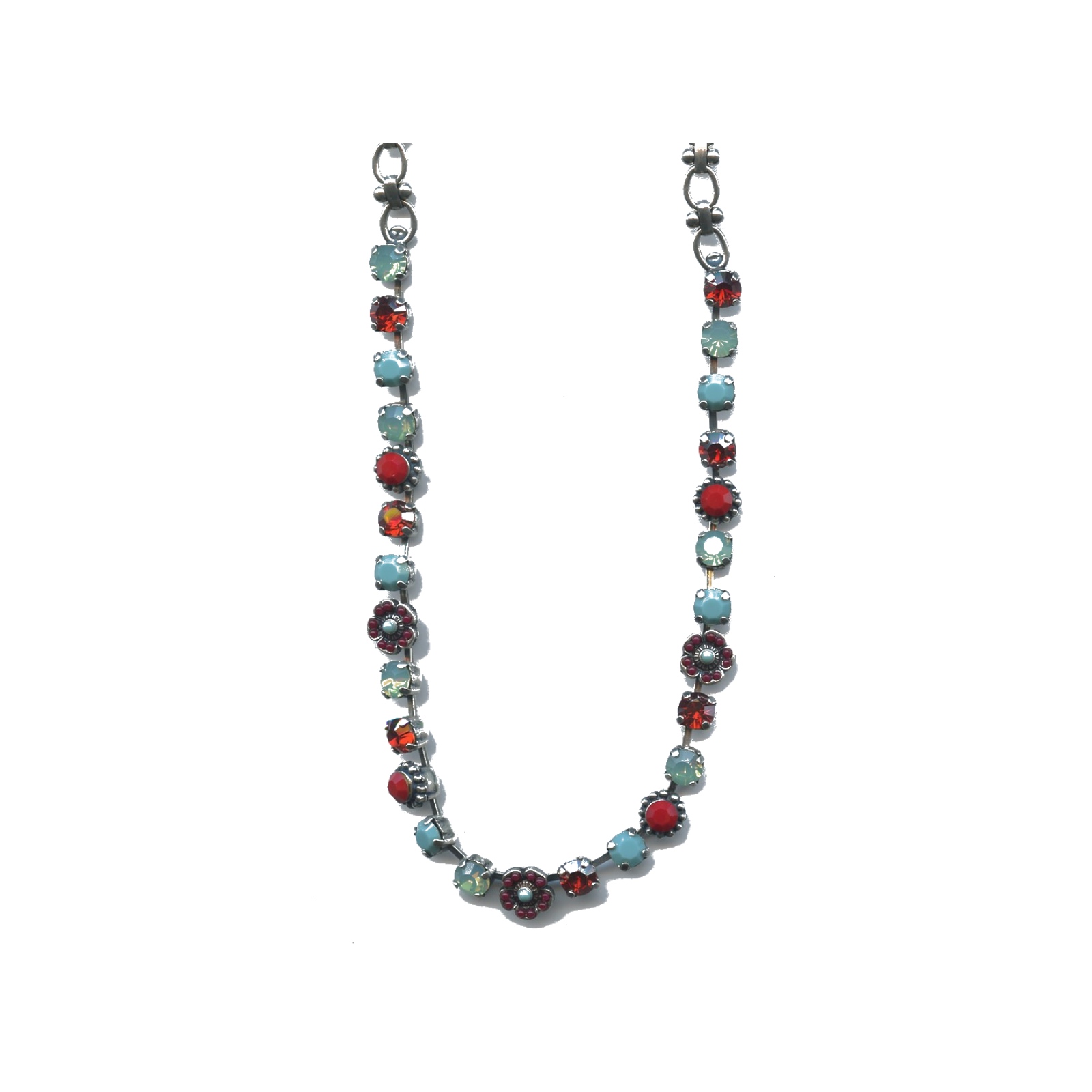 N-3504-2-3511-SP Necklace By Mariana Woman Distinctive Turquoise and Bright Red Swarovski Crystals - Image 1