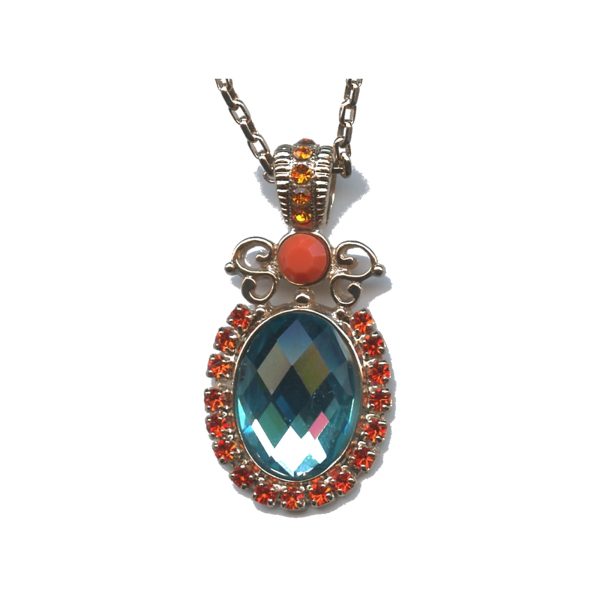 Pendant By Mariana Woman Elegant Aqua Cat Eye and Orange Hyacinth Swarovski Crystals