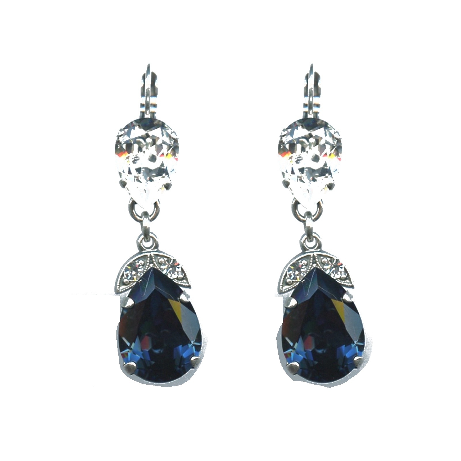 E-1032-4-001207-SP6 Earrings By Mariana Woman Captivating Clear and Montana Blue Swarovski Crystals - Image 1