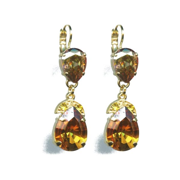 Earrings By Mariana Woman Jonquil and Light Topaz and Orange Swarovski Crystals