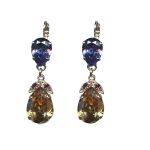 Earrings By Mariana Woman Amethyst Aurora borealis and Light Swarovski Crystals - Image 2
