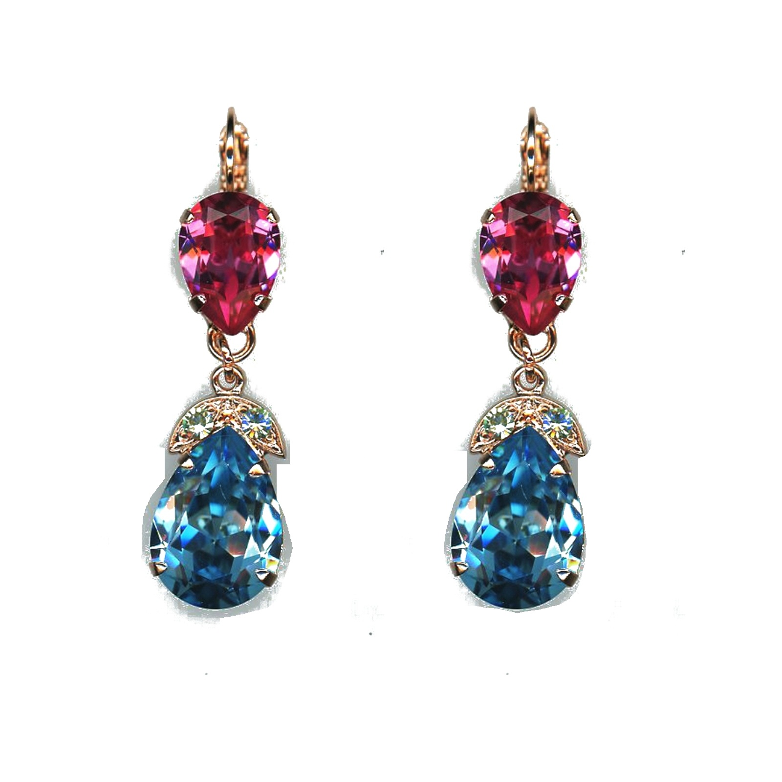 E-1032-4-1145-SP6 Earrings By Mariana Woman Stunning Turquoise and Rose Swarovski Crystals - Image 1