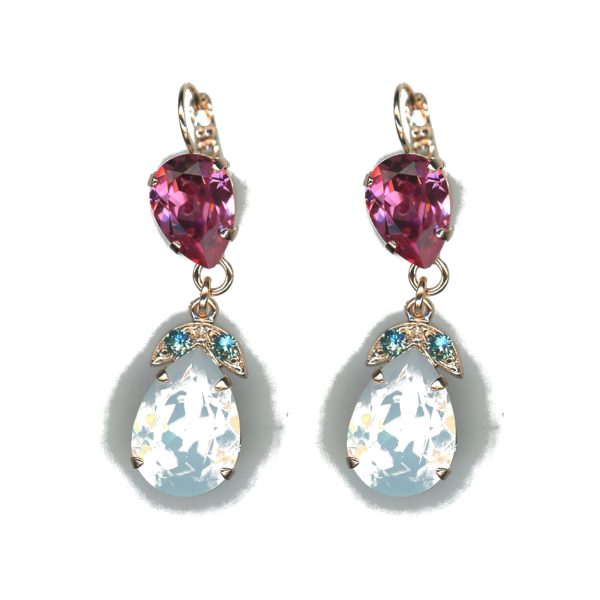 Earrings By Mariana Woman Eye-Catching White Opal and Rose Swarovski Crystals
