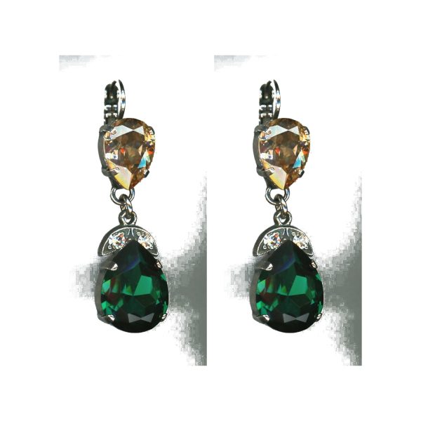 Earrings By Mariana Woman Modern Emerald and Clear Swarovski Crystals