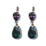 Earrings By Mariana Woman Chic Amethyst Mineral and Tanzanite Swarovski Crystals