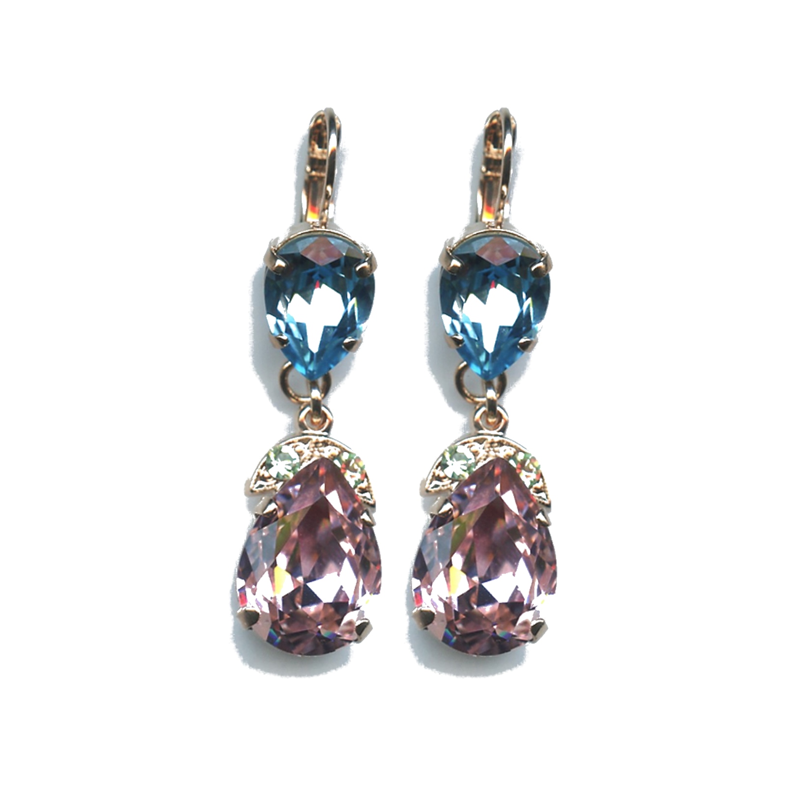 E-1032-4-2141-SP6 Earrings By Mariana Woman Lovely Aquamarine and Rose Swarovski Crystals - Image 1