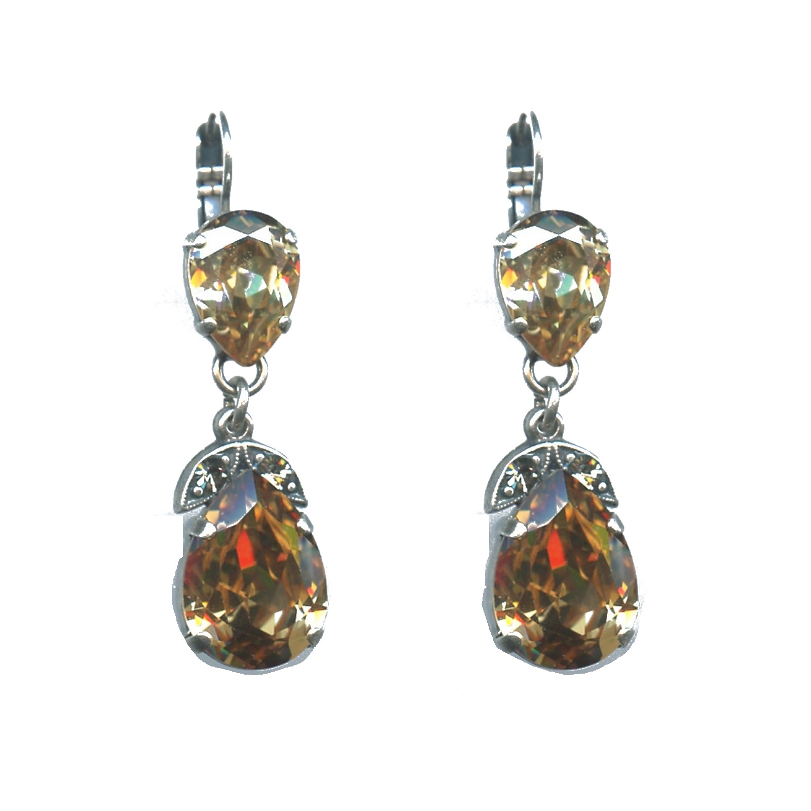 E-1032-4-216-3-SP6 Earrings By Mariana Woman Sparkling Champagne and Amber Swarovski Crystals - Image 1