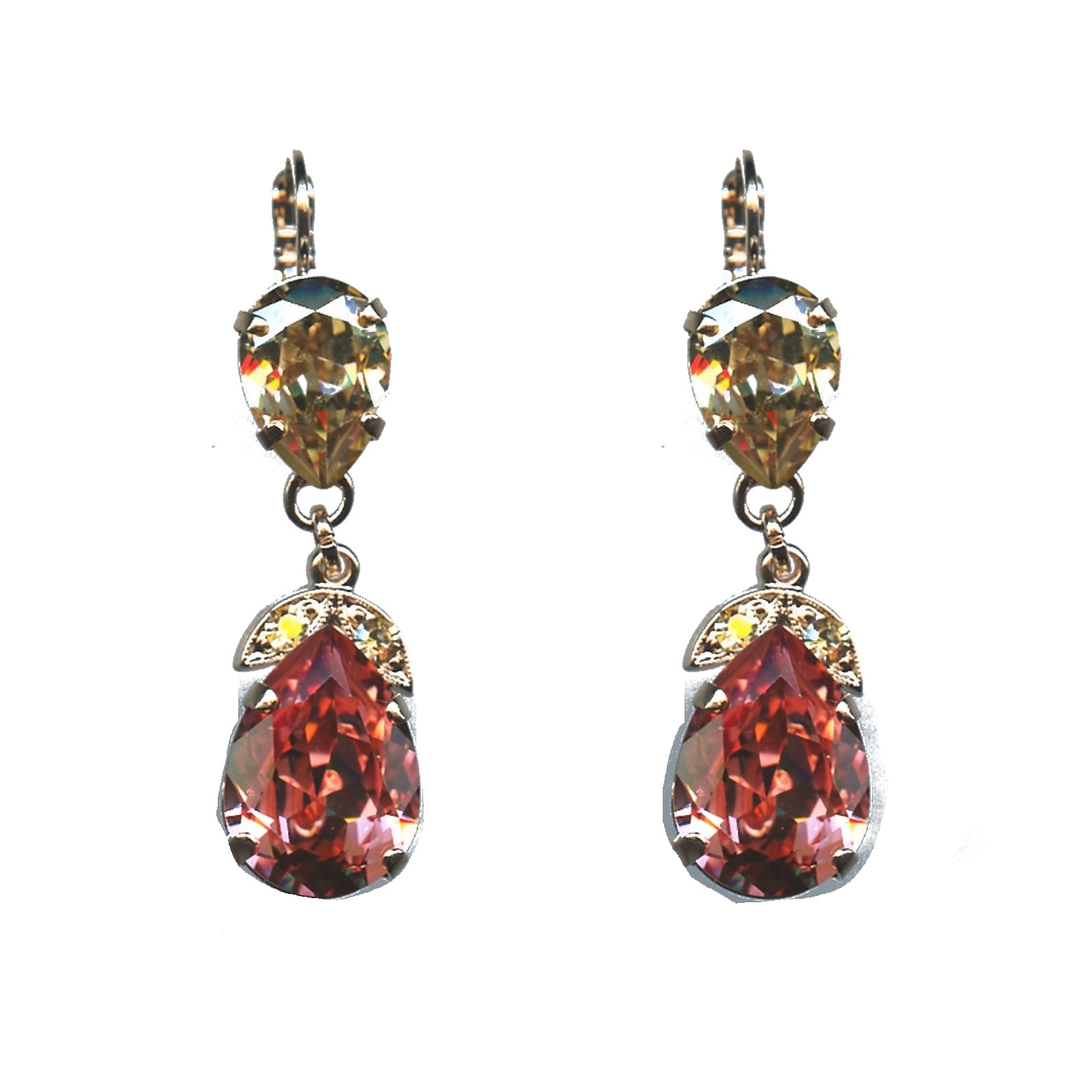 E-1032-4-216262-SP6 Earrings By Mariana Woman Chic Golden Shadow and Rose Peach Swarovski Crystals - Image 1