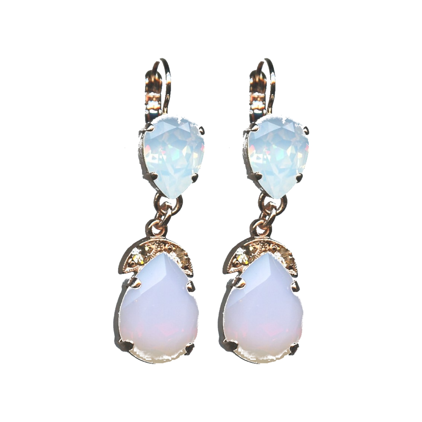 E-1032-4-2333-SP6 Earrings By Mariana Woman Pink Opal and Silk and Light Peach Swarovski Crystals - Image 1