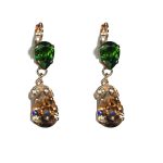 Earrings By Mariana Woman Silk(Gold Quartz) and Fern Green Swarovski Crystals - Image 2