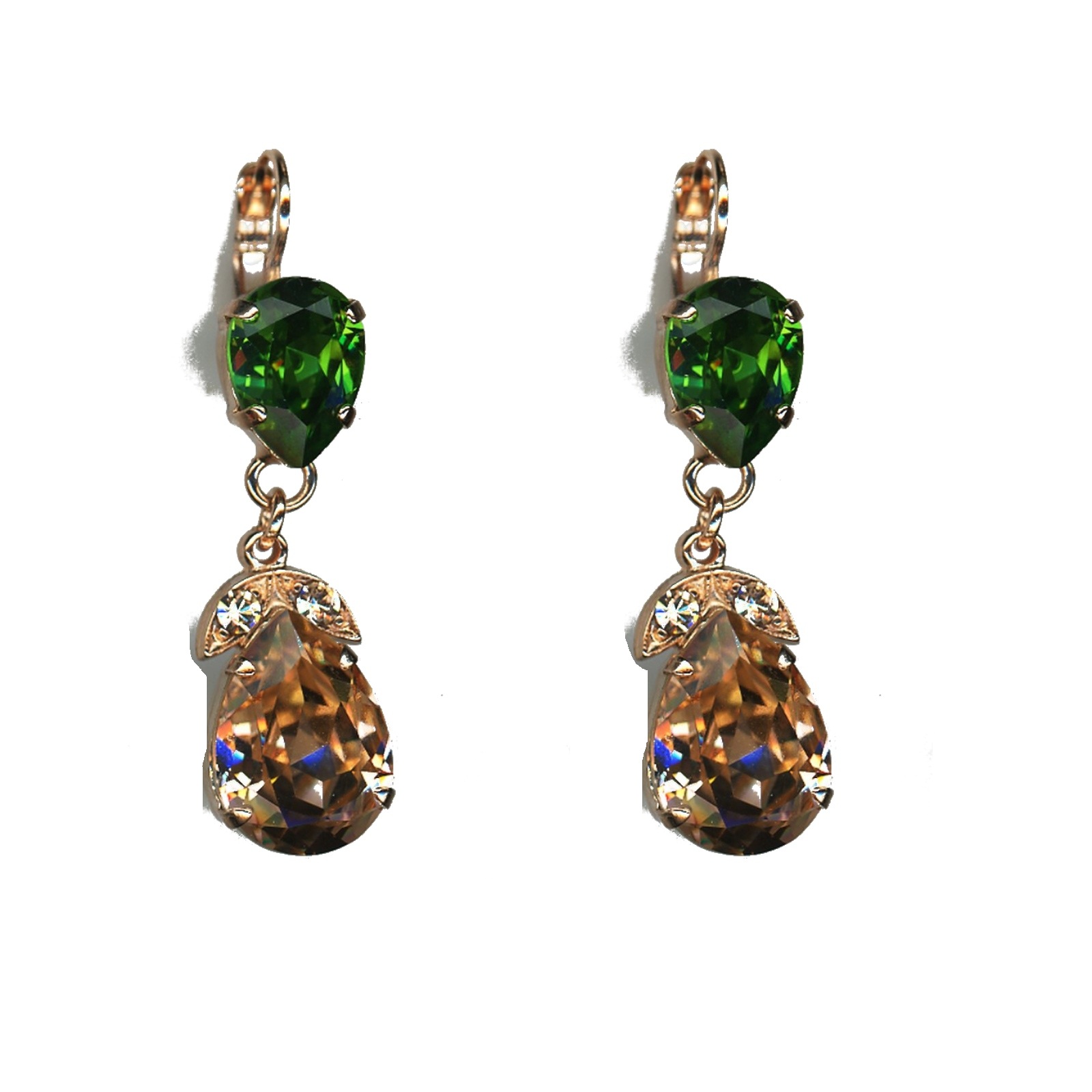 E-1032-4-291391-SP6 Earrings By Mariana Woman Silk(Gold Quartz) and Fern Green Swarovski Crystals - Image 1