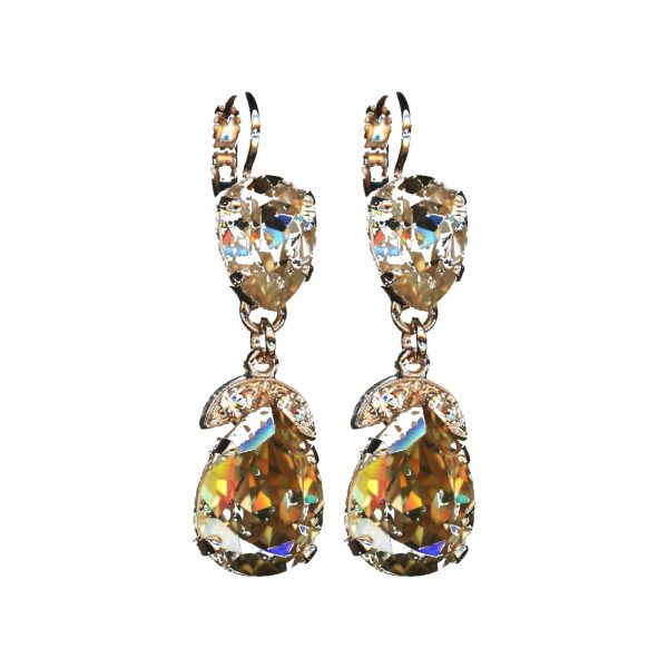 Earrings By Mariana Woman Silk(Gold Quartz) and Golden Shadow Swarovski Crystals