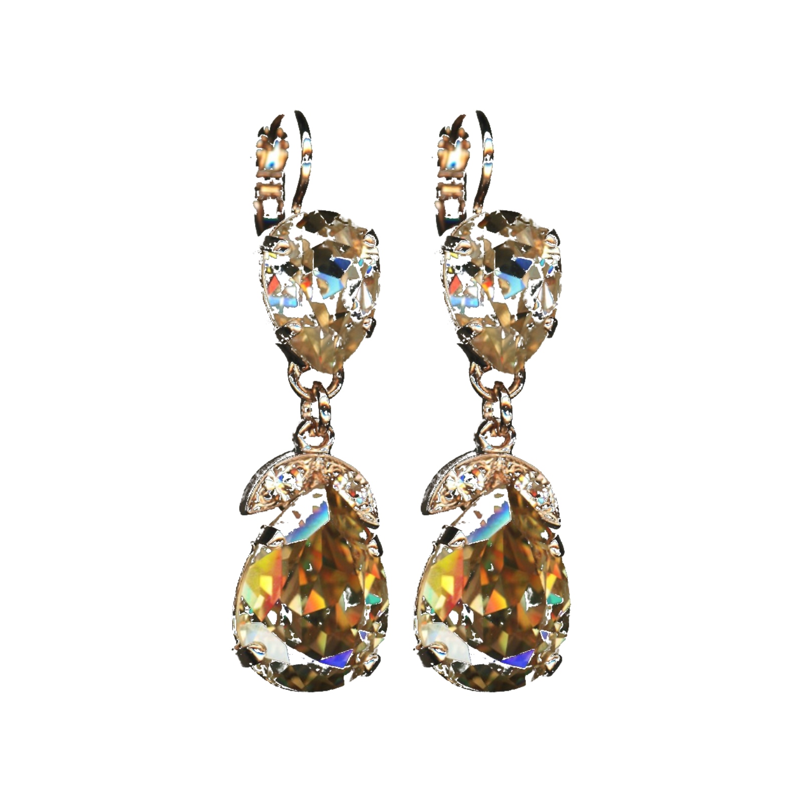 E-1032-4-391216-SP6 Earrings By Mariana Woman Silk(Gold Quartz) and Golden Shadow Swarovski Crystals - Image 1