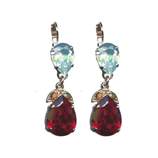 Earrings By Mariana Woman Luminous Topaz and Red Swarovski Crystals