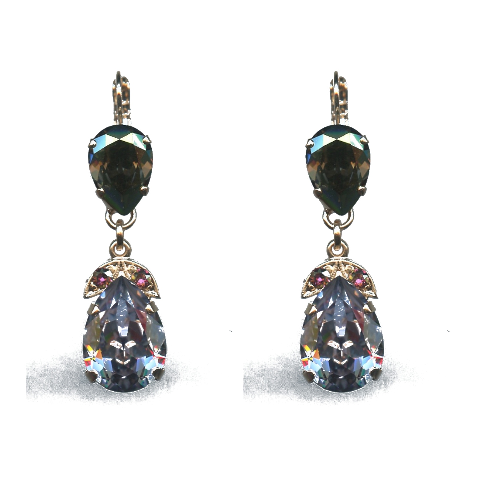 E-1032-4-788264-SP6 Earrings By Mariana Woman Iridescent Green and Smoky Mauve Swarovski Crystals - Image 1