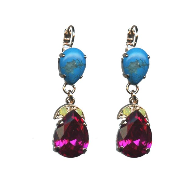 Earrings By Mariana Woman Chic Turquoise Mineral and Blues Swarovski Crystals