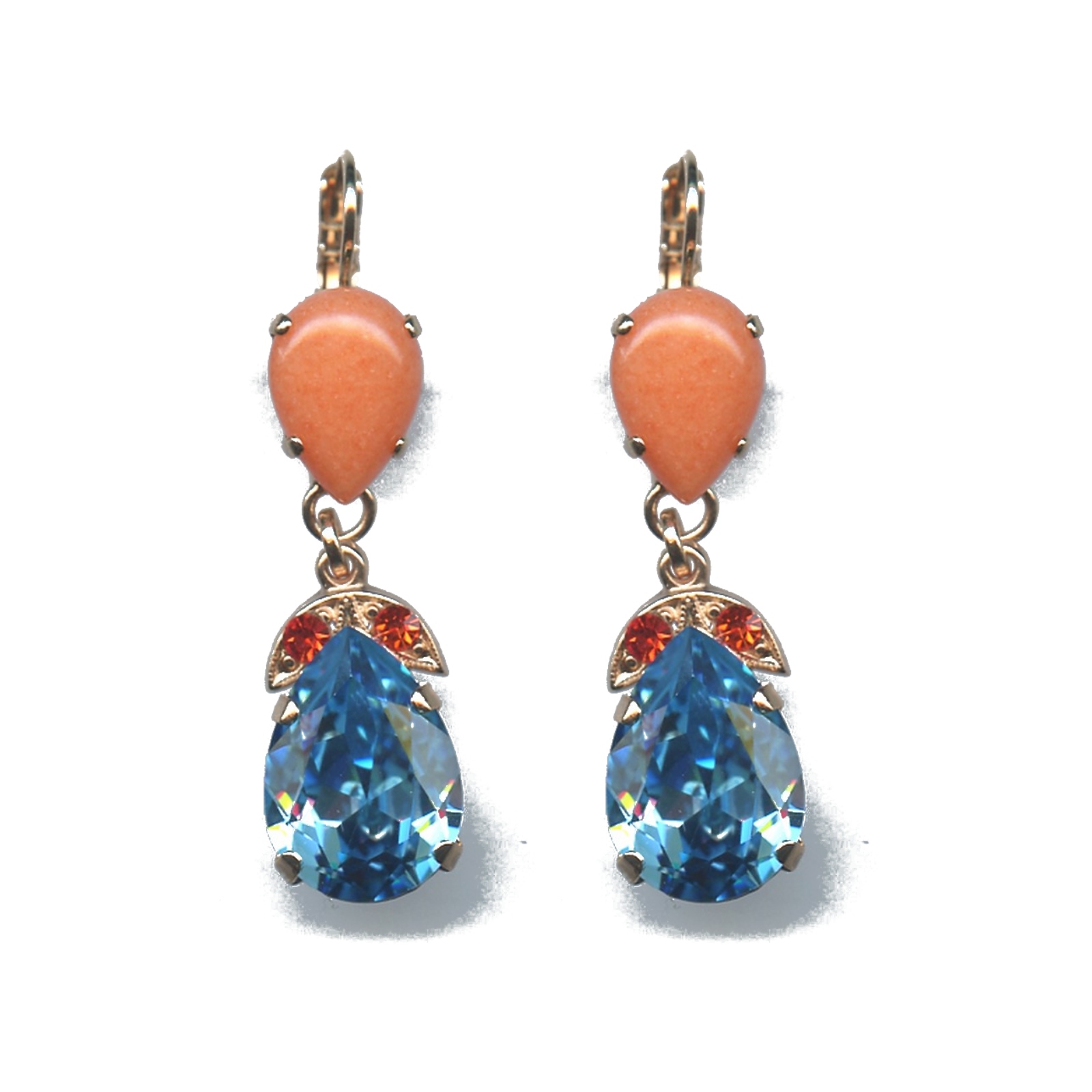 E-1032-4-M1079-SP6 Earrings By Mariana Woman Radiant Turquoise Mineral and Blues Swarovski Crystals - Image 1
