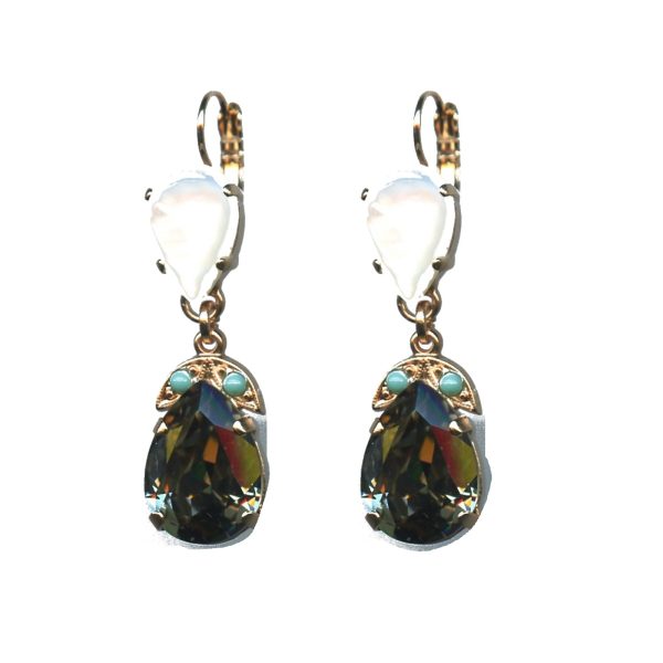 Earrings By Mariana Woman Charming Turquoise Mineral and Jet Swarovski Crystals