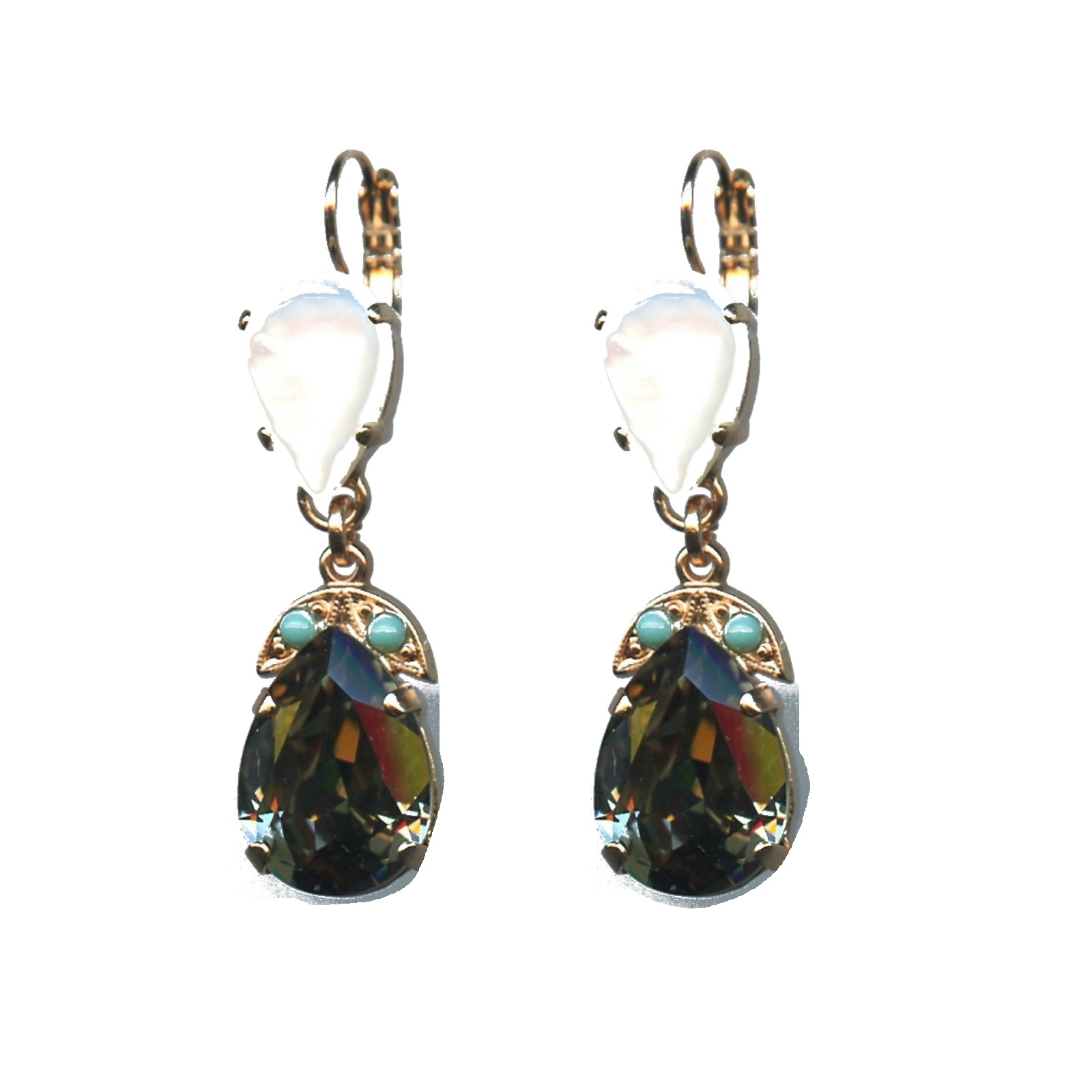 E-1032-4-M1081-SP6 Earrings By Mariana Woman Charming Turquoise Mineral and Jet Swarovski Crystals - Image 1