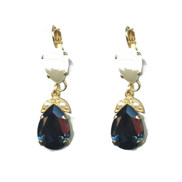 Earrings By Mariana Woman Chic Pearl Mineral and Montana Blue Swarovski Crystals