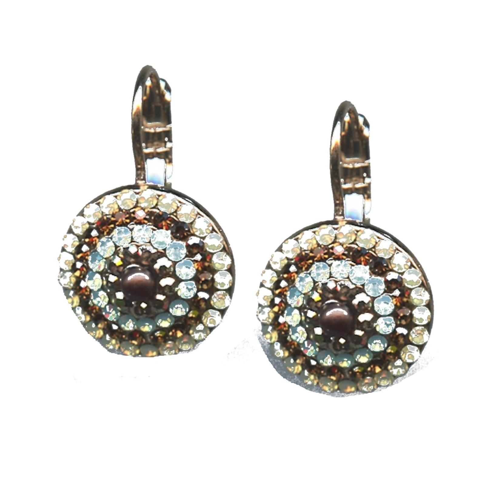 E-1193-1040-SP6 Earrings By Mariana Woman Pacific Opal and Chocolate Brown Swarovski Crystals - Image 1
