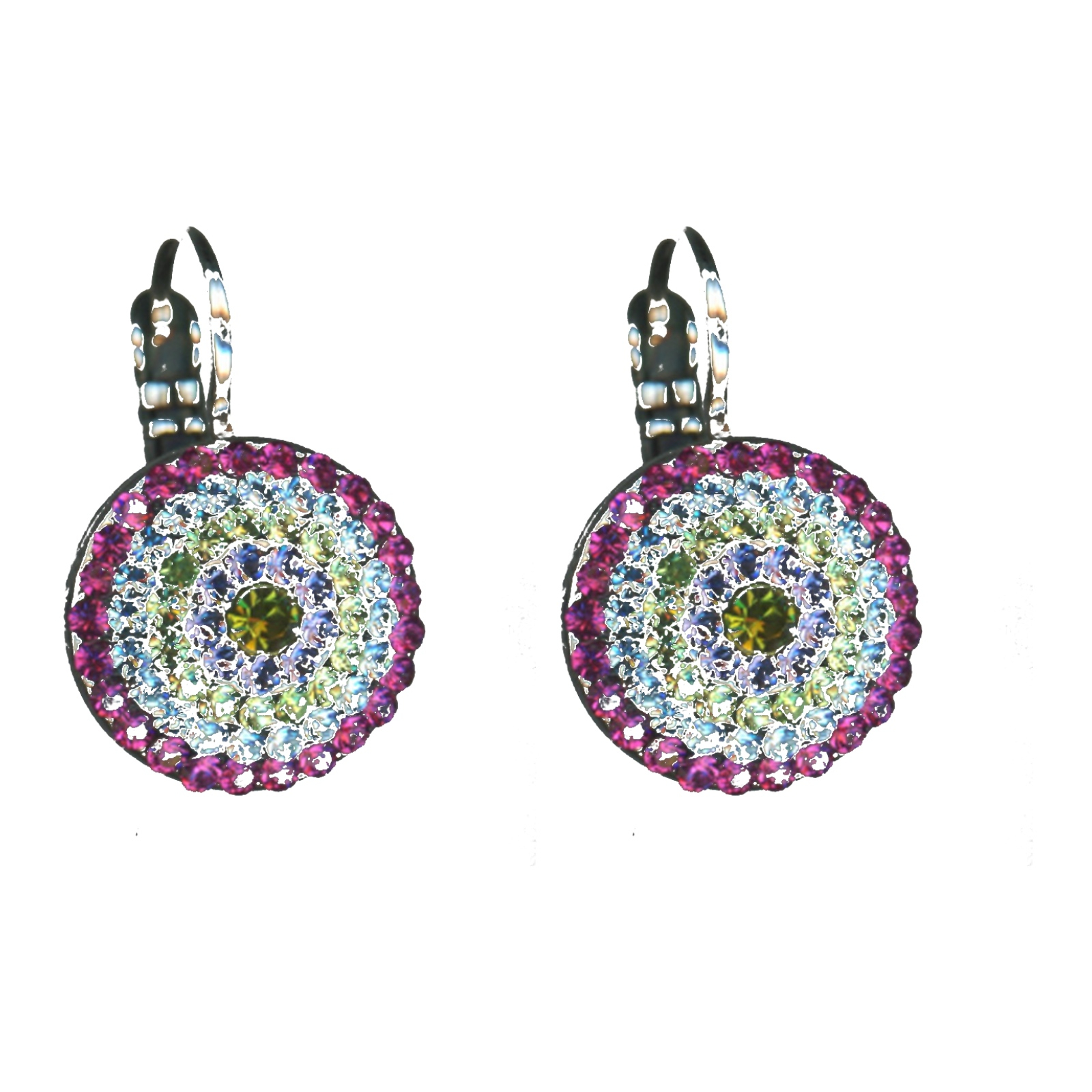 E-1193-333-2-SP6 Earrings By Mariana Woman Striking Fuchsia and Chrysolite Swarovski Crystals - Image 1