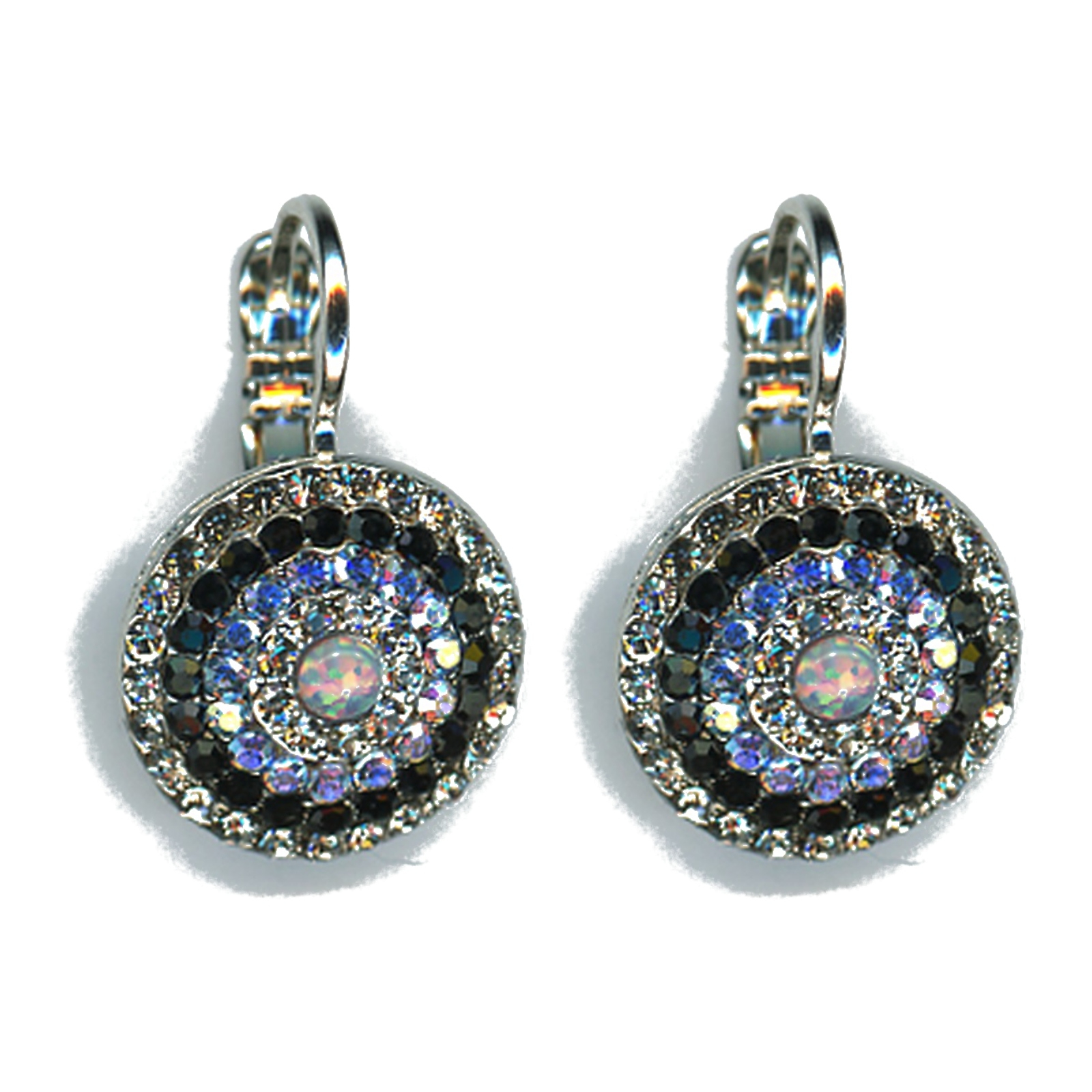 E-1193-M5537-SP6 Earrings By Mariana Woman Labradorite Mineral and Black Swarovski Crystals - Image 1