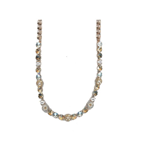 Necklace By Mariana Woman Striking Pearl and Golden Shadow Swarovski Crystals