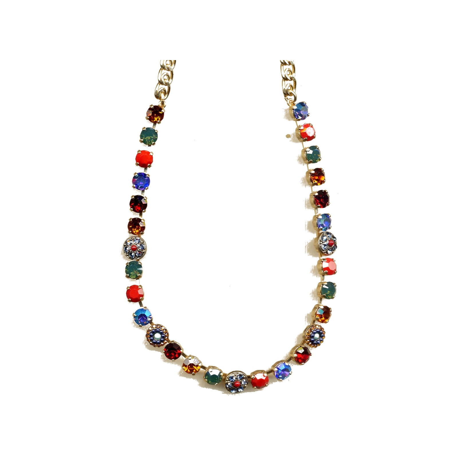 N-3044-1-1325-YG Necklace By Mariana Woman Green Opal and Rich Crimson Red Swarovski Crystals - Image 1