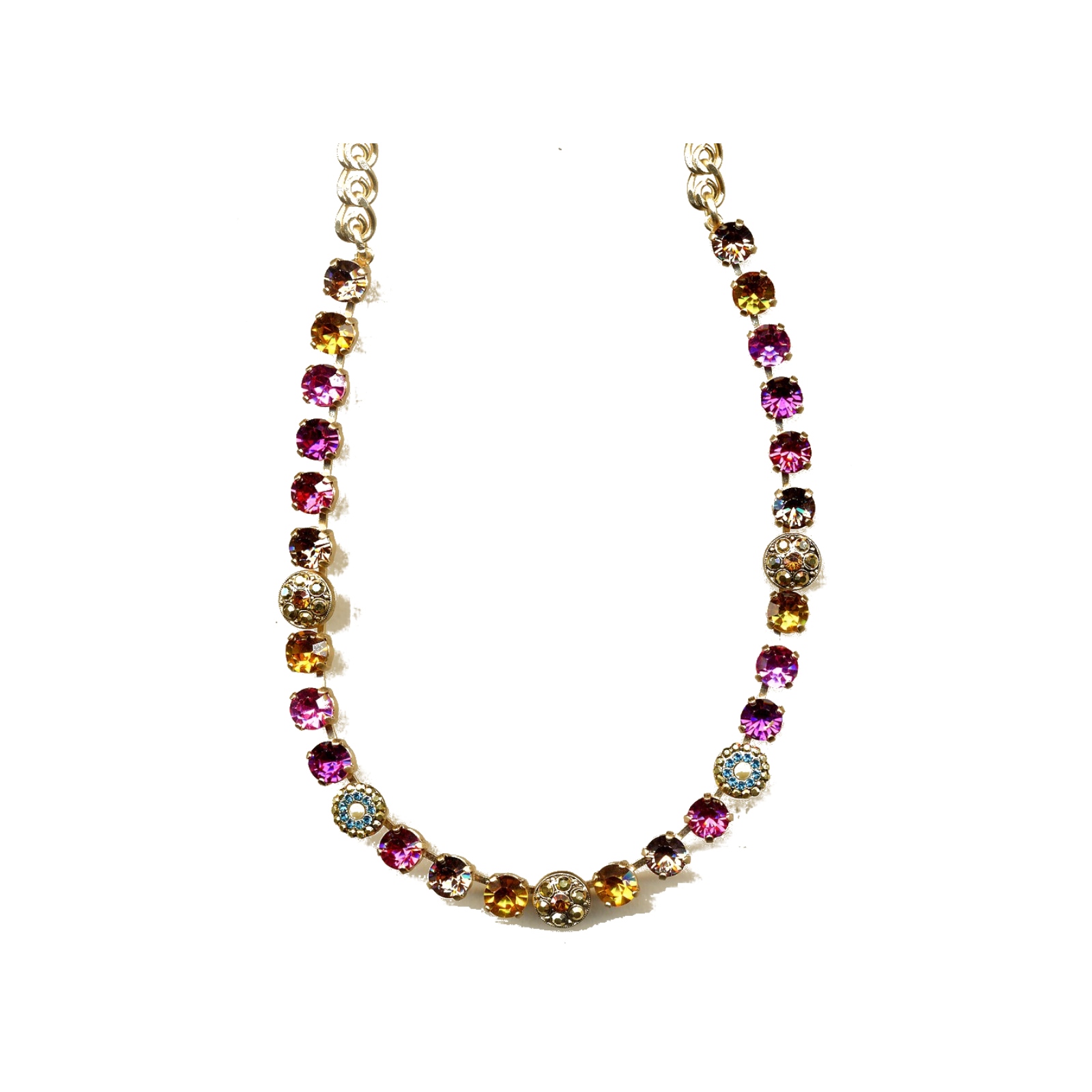 N-3044-1-1330-YG Necklace By Mariana Woman Chic Smokey Quartz and Fuchsia Pink Swarovski Crystals - Image 1