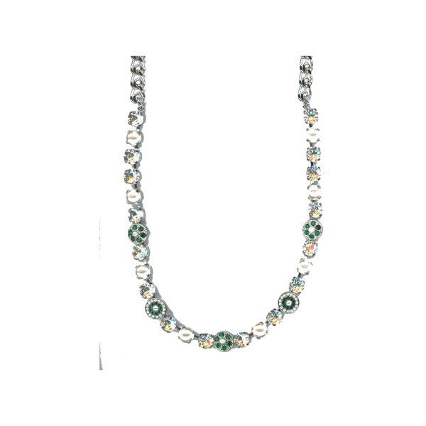 Necklace By Mariana Woman Cream Pearl and Emerald and Light Swarovski Crystals