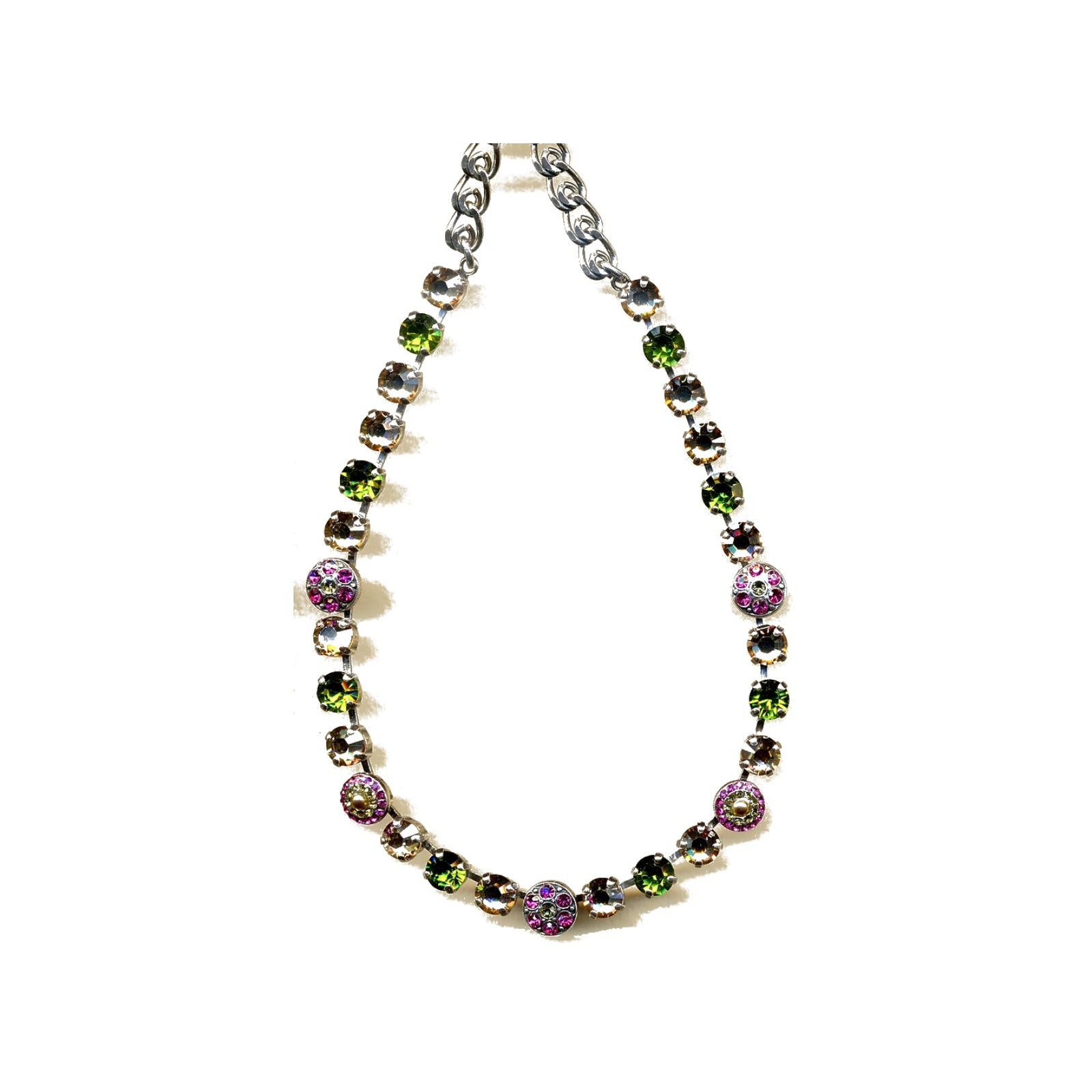 N-3044-1-216-4-YG Necklace By Mariana Woman Golden Shadow and Fuchsia and Grass Swarovski Crystals - Image 1