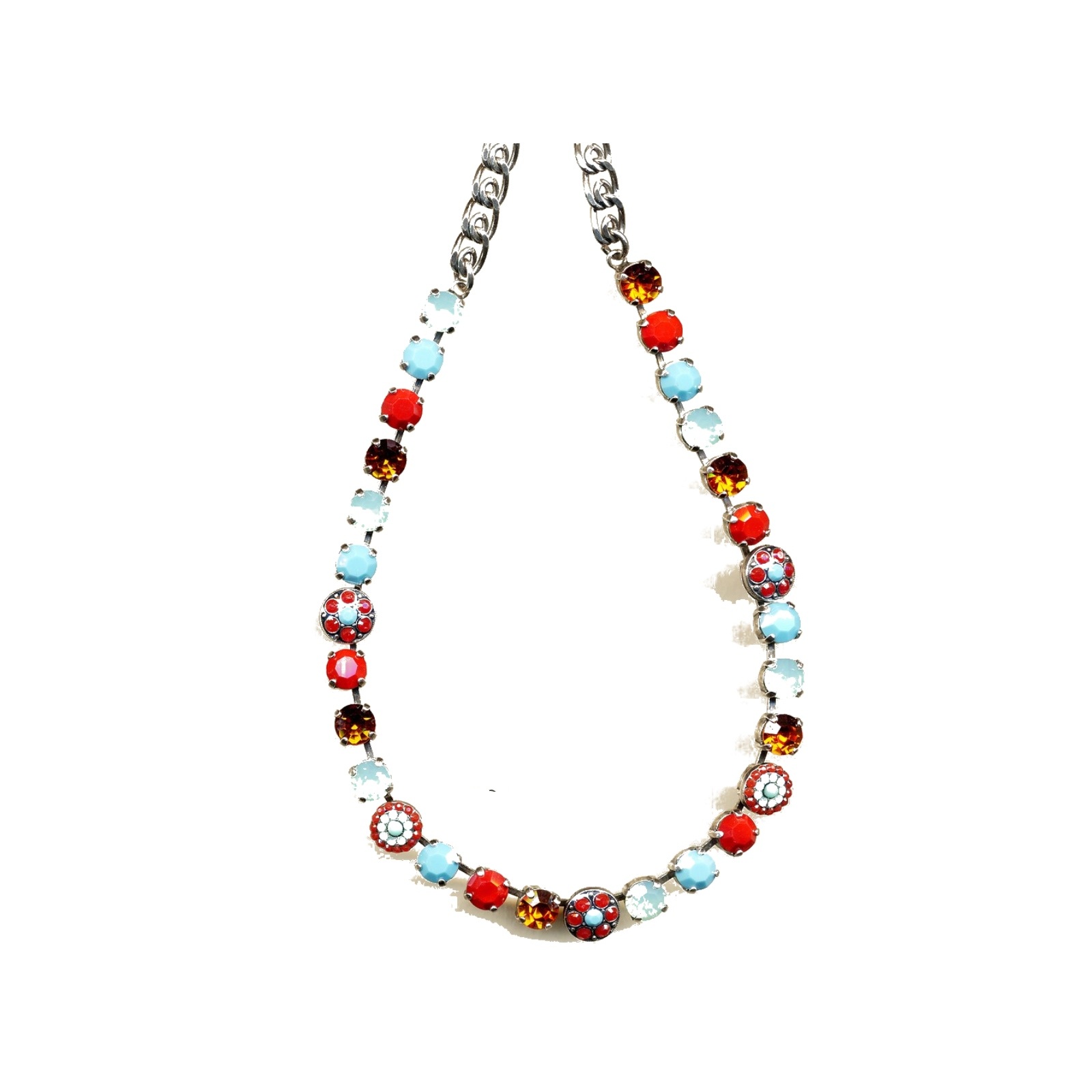 N-3044-1-3511-YG Necklace By Mariana Woman Sparkling Turquoise and Bright Red Swarovski Crystals - Image 1