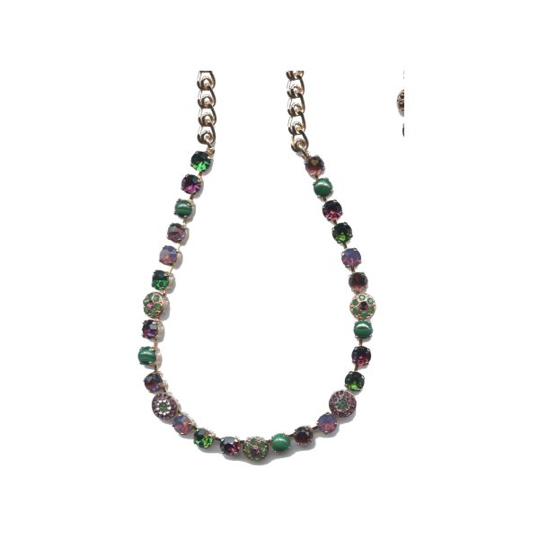 Necklace By Mariana Woman Forest Green and Fuchsia Mineral Swarovski Crystals