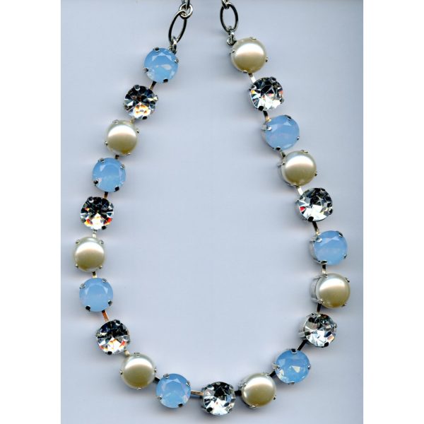 Necklace By Mariana Woman Blue Opal and Cream Pearl and Clear Swarovski Crystals